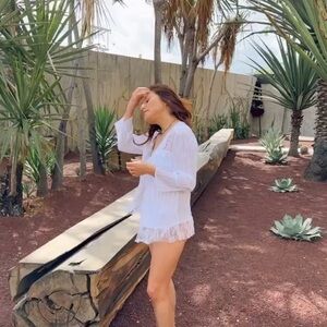 Notations White Ribbed 3/4 Sleeve Blouse